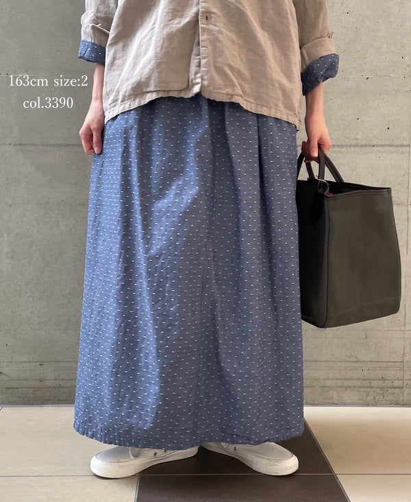 INAM2624CB DOBIE CHAMBRAY WASH PLEATED EASY SKIRT WITH LINING
