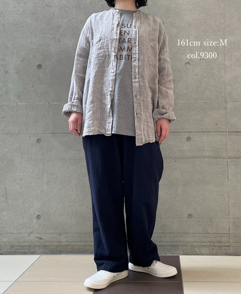 NVL1951LW 60s LINEN CHAMBRAY BANDED COLLAR L/SL OVERSIZED SHIRT