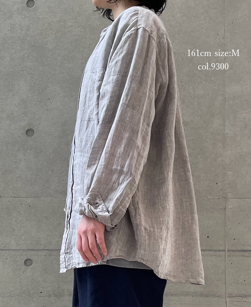 NVL1951LW 60s LINEN CHAMBRAY BANDED COLLAR L/SL OVERSIZED SHIRT