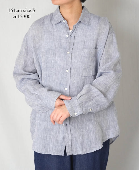 NVL1861LW 60s LINEN CHAMBRAY REGULAR COLLAR L/SL OVERSIZED SHIRT