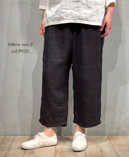 IMDSH2101LPD 60s AUTO LOOM LINEN PLAIN OVERDYE EASY CROPPED PANTS