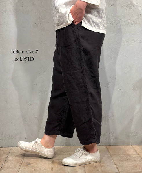 IMDSH2101LPD 60s AUTO LOOM LINEN PLAIN OVERDYE EASY CROPPED PANTS