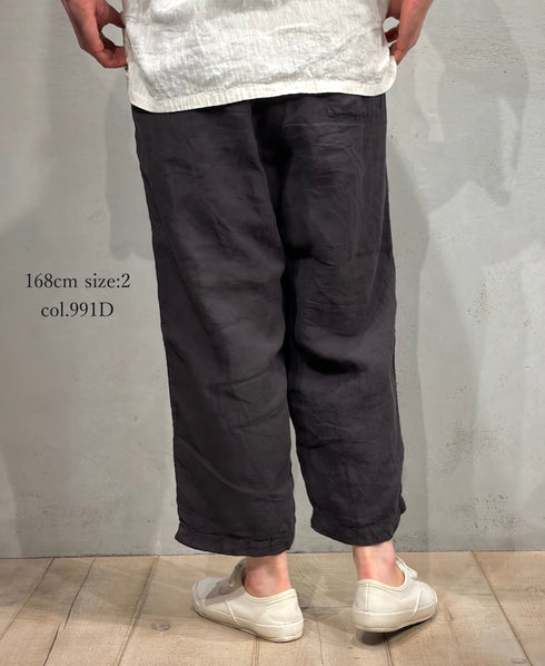 IMDSH2101LPD 60s AUTO LOOM LINEN PLAIN OVERDYE EASY CROPPED PANTS