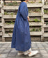 NMDS26253 80s VOILE SMALL GENTIANA BLOCK PRINT BACK OPENING PULLOVER DRESS WITH MINI PINTUCK