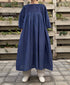 NMDS26253 80s VOILE SMALL GENTIANA BLOCK PRINT BACK OPENING PULLOVER DRESS WITH MINI PINTUCK