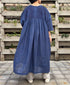 NMDS26253 80s VOILE SMALL GENTIANA BLOCK PRINT BACK OPENING PULLOVER DRESS WITH MINI PINTUCK