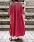 NMDS26253 80s VOILE SMALL GENTIANA BLOCK PRINT BACK OPENING PULLOVER DRESS WITH MINI PINTUCK
