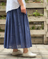 NMDS26254 80s VOILE SMALL GENTIANA BLOCK PRINT GATHERED SKIRT WITH LINING