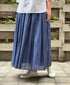 NMDS26254 80s VOILE SMALL GENTIANA BLOCK PRINT GATHERED SKIRT WITH LINING