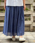 NMDS26254 80s VOILE SMALL GENTIANA BLOCK PRINT GATHERED SKIRT WITH LINING