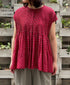 NMDS26252 80s VOILE SMALL GENTIANA BLOCK PRINT CREW-NECK BUTTON F/SLEEVE SHIRT WITH PINTUCK