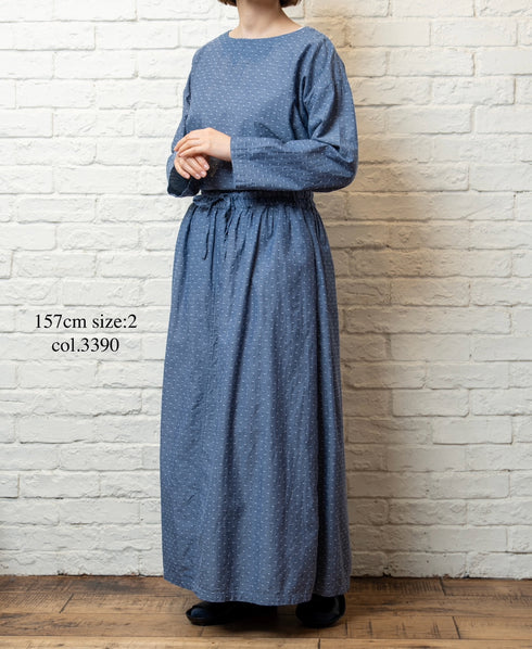 INAM2624CB DOBIE CHAMBRAY WASH PLEATED EASY SKIRT WITH LINING