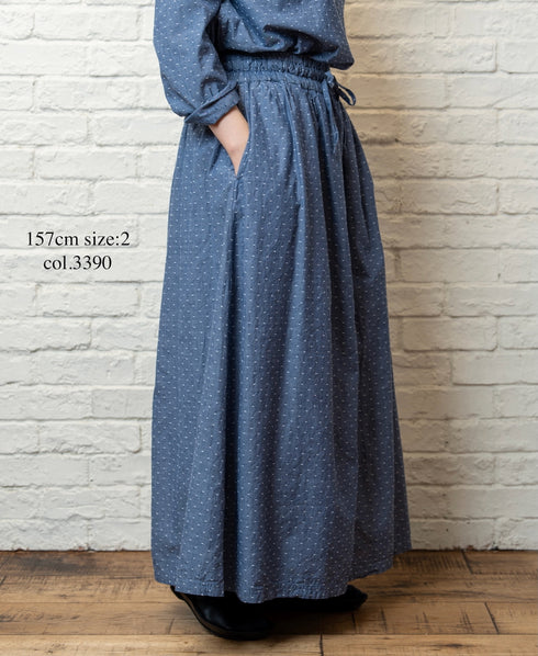 INAM2624CB DOBIE CHAMBRAY WASH PLEATED EASY SKIRT WITH LINING