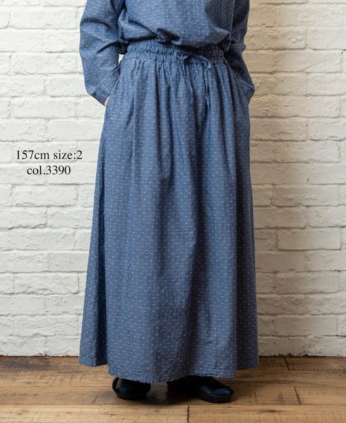 INAM2624CB DOBIE CHAMBRAY WASH PLEATED EASY SKIRT WITH LINING