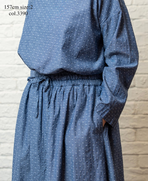INAM2624CB DOBIE CHAMBRAY WASH PLEATED EASY SKIRT WITH LINING
