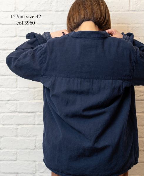 INHT2512CLD COTTON LINEN PLAIN OVERDYE ONE-UP COLLAR SHIRT