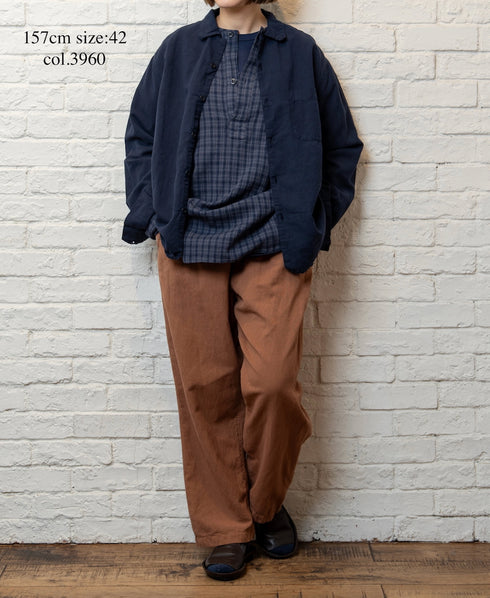 INHT2512CLD COTTON LINEN PLAIN OVERDYE ONE-UP COLLAR SHIRT