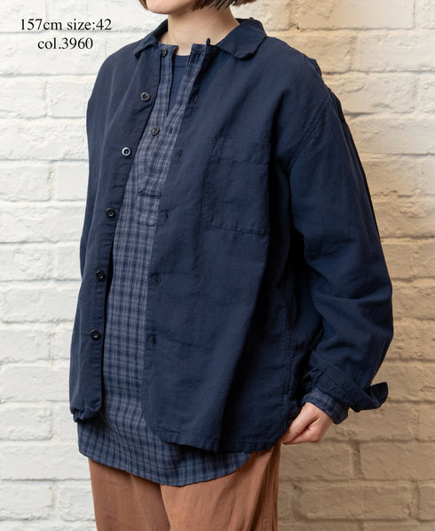 INHT2512CLD COTTON LINEN PLAIN OVERDYE ONE-UP COLLAR SHIRT
