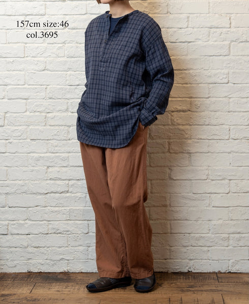INHT2603CCD COTTON CHECK OVERDYE HENLEY NECK SHIRT