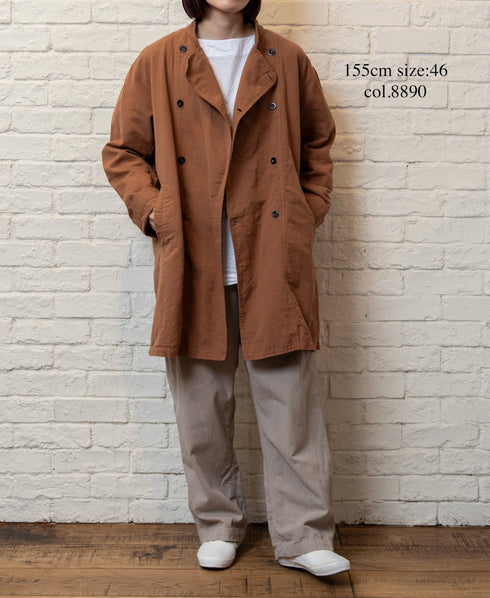 INHT2611CLD COTTON LINEN PLAIN OVERDYE STAND COLLAR DOUBLE BREAST JACKET