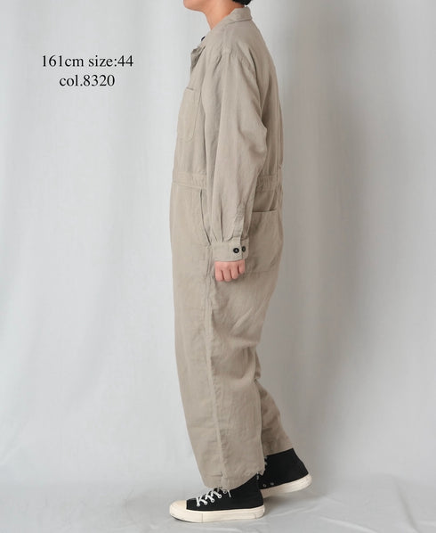 INHT2511CLD COTTON LINEN PLAIN OVERDYE ONE-UP COLLAR OVERALLS