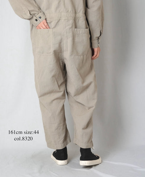 INHT2511CLD COTTON LINEN PLAIN OVERDYE ONE-UP COLLAR OVERALLS