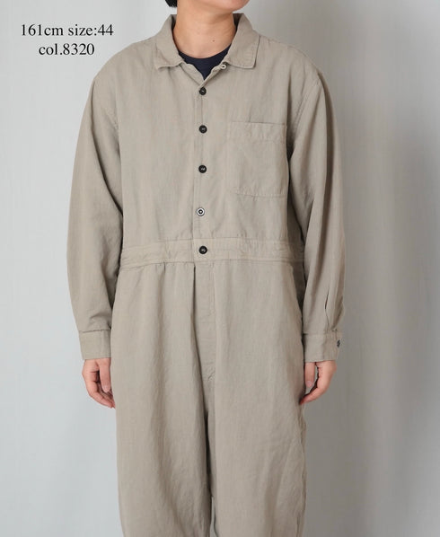 INHT2511CLD COTTON LINEN PLAIN OVERDYE ONE-UP COLLAR OVERALLS