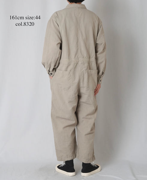 INHT2511CLD COTTON LINEN PLAIN OVERDYE ONE-UP COLLAR OVERALLS