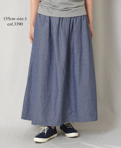 INAM2624CB DOBIE CHAMBRAY WASH PLEATED EASY SKIRT WITH LINING
