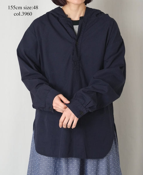 INHT2604CP 60s COTTON POPLIN OVERDYE HOODED PULLOVER SHIRT