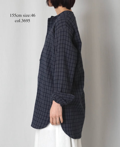 INHT2603CCD COTTON CHECK OVERDYE HENLEY NECK SHIRT