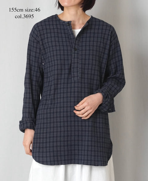INHT2603CCD COTTON CHECK OVERDYE HENLEY NECK SHIRT