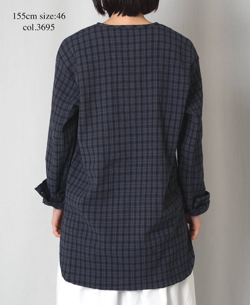 INHT2603CCD COTTON CHECK OVERDYE HENLEY NECK SHIRT