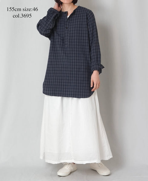 INHT2603CCD COTTON CHECK OVERDYE HENLEY NECK SHIRT