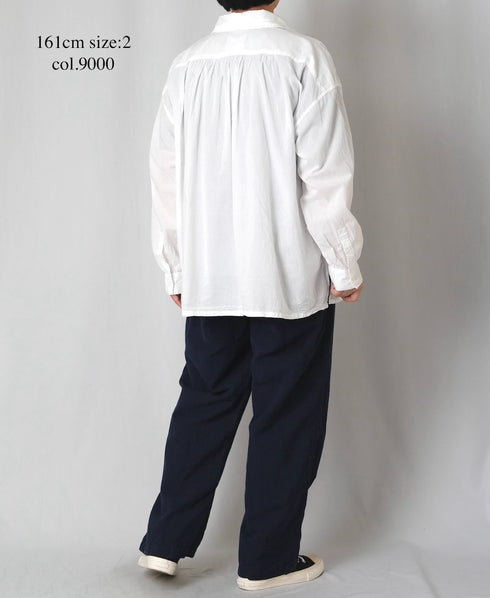 INAM2622 60s COTTON LAWN WASH WORK GATHERED SHIRT