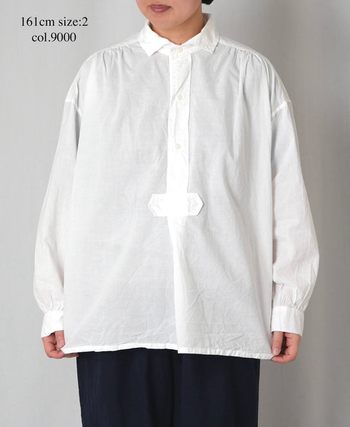 INAM2622 60s COTTON LAWN WASH WORK GATHERED SHIRT