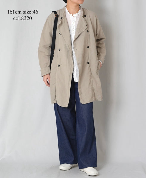 INHT2611CLD COTTON LINEN PLAIN OVERDYE STAND COLLAR DOUBLE BREAST JACKET