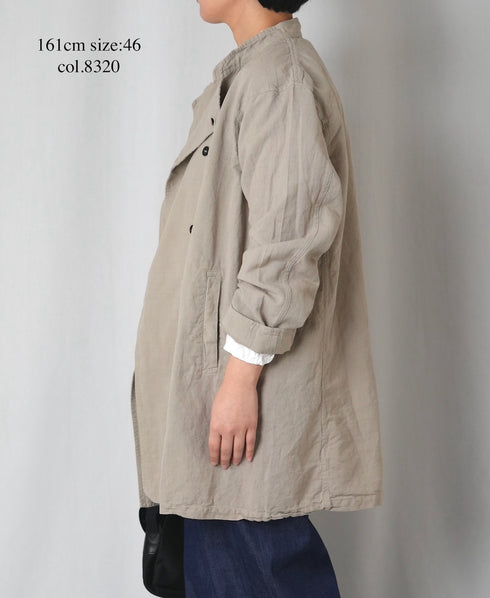 INHT2611CLD COTTON LINEN PLAIN OVERDYE STAND COLLAR DOUBLE BREAST JACKET