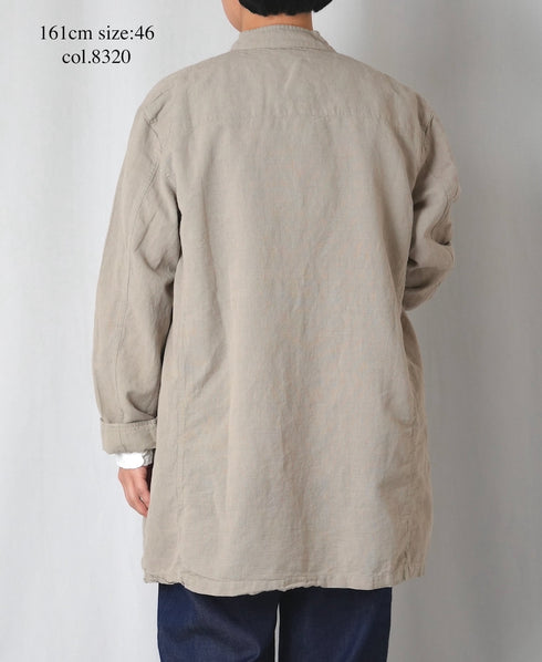 INHT2611CLD COTTON LINEN PLAIN OVERDYE STAND COLLAR DOUBLE BREAST JACKET