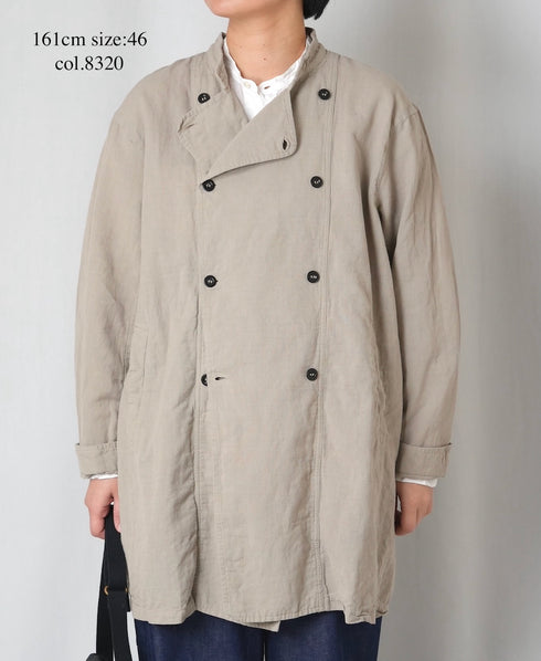 INHT2611CLD COTTON LINEN PLAIN OVERDYE STAND COLLAR DOUBLE BREAST JACKET