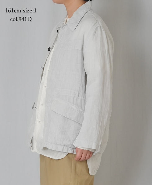 IMDSH2601LPD 60s AUTO LOOM LINEN PLAIN OVERDYE FLY FRONT JACKET