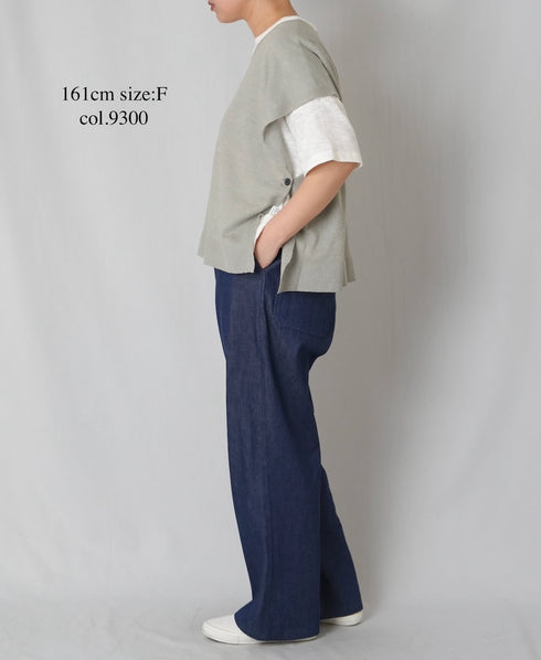 NNSL26003 12GG 1PLY LINEN/COTTON V-NECK VEST WITH SIDE BUTTON