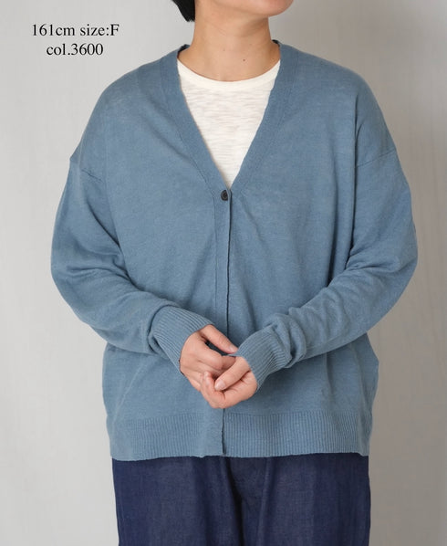 NNSL26001 12GG 1PLY LINEN/COTTON V-NECK 1BUTTON CARDIGAN