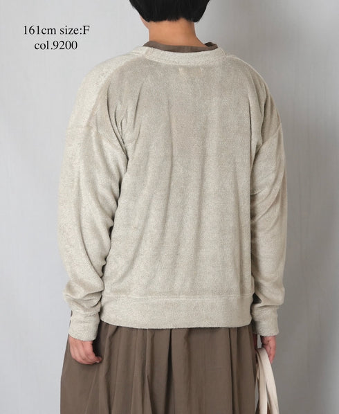 GNSL26031 LINEN/POLYESTER PILE V-NECK 1BUTTON CARDIGAN