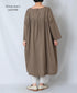 NSL26003 60s CAMBRIC PLAIN CREW-NECK BACK SIDE GATHERED DRESS WITH LINING