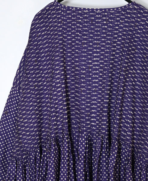 INMDS26082 80s VOILE SQUARE BLOCK PRINT MINI PINTUCK PULLOVER DRESS