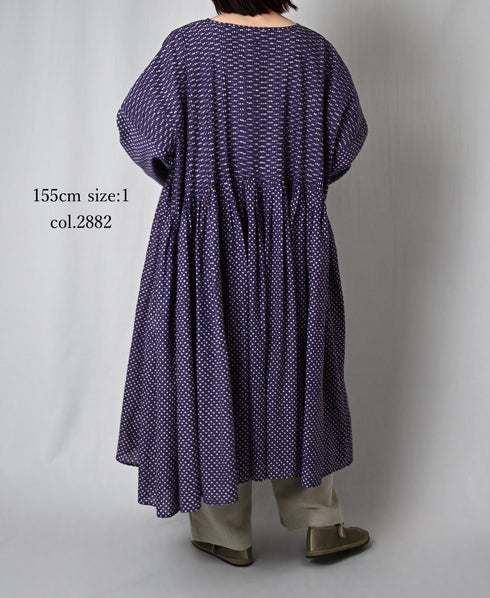 INMDS26082 80s VOILE SQUARE BLOCK PRINT MINI PINTUCK PULLOVER DRESS