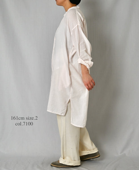 INAM2503G3D 30s GAUZE OVERDYE UTILITY BANDED COLLAR LONG SHIRT
