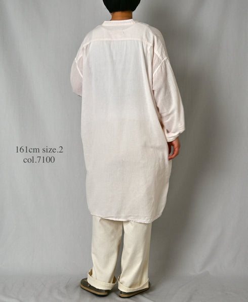 INAM2503G3D 30s GAUZE OVERDYE UTILITY BANDED COLLAR LONG SHIRT