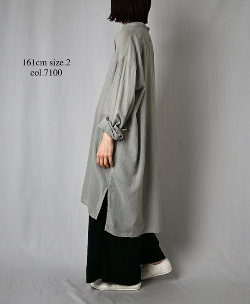 INAM2503G3D 30s GAUZE OVERDYE UTILITY BANDED COLLAR LONG SHIRT
